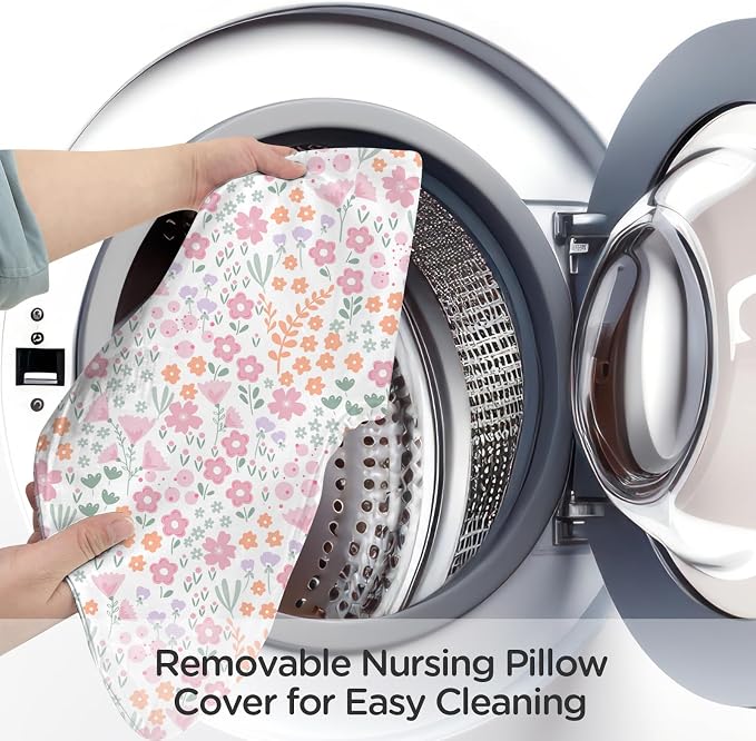 Little Grape Land Nursing Pillow for Breastfeeding, Ergonomic Feeding Pillow with Removable Cover, Baby Feeding Pillow with Hidden Zipper Guard and Supportive Breathable Filling, Floral, Original