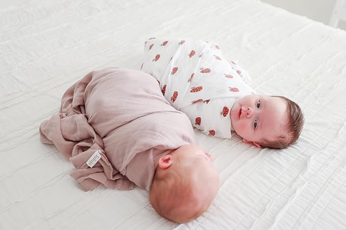 Lulujo Baby Swaddle Blankets | Unisex Softest Breathable Cotton Muslin Swaddle Blanket Set | Neutral Receiving Blanket for Girls & Boys | 40in x 40in | Mushroom & Sand | 2-Count