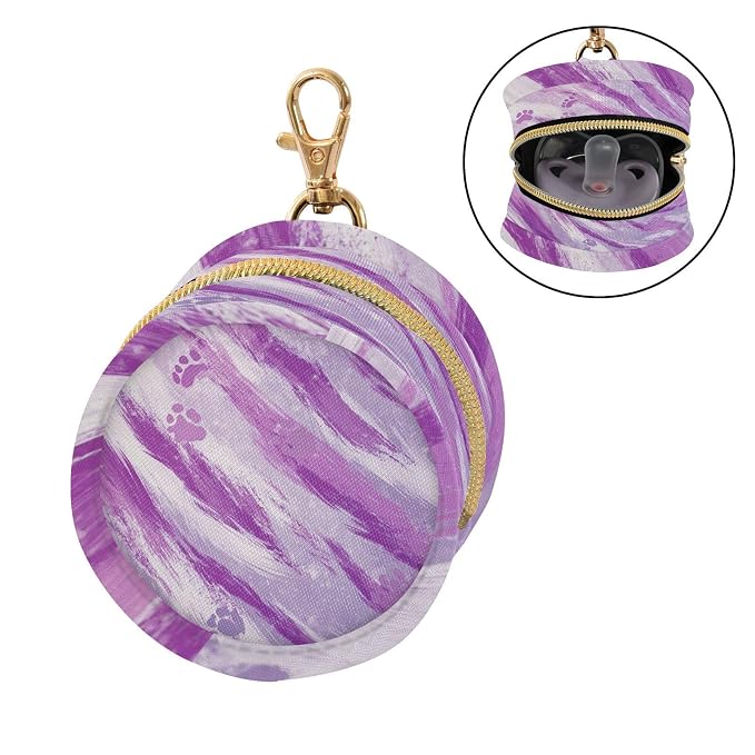 Pacifier Holder with Clip Pacifier Case for Diaper Bag Round Baby Pacifier Pouch Box Bag Portable Lavender Pawprints Stripes White Purple