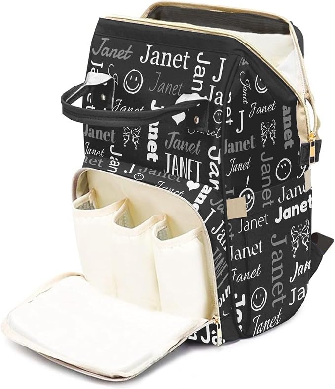 Custom Diaper Bag with Name Personalized Multifunctional Mommy Backpack for Daughter Granddaughter, Black Daypack Bag for Travel