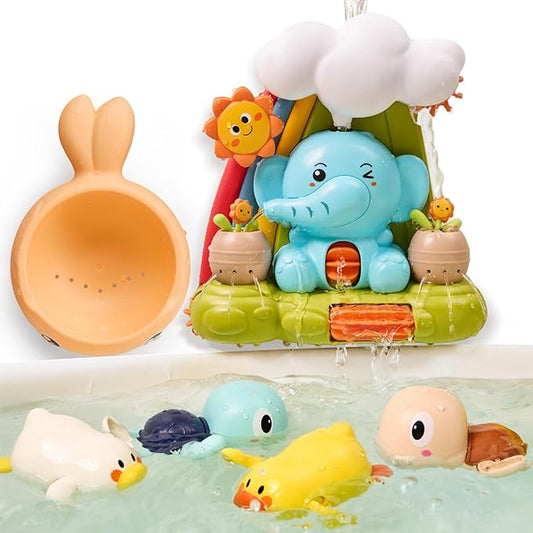 TUMAMA Bath Toys - Infant Garden & Elephant Baby Shower Bathtime,Kids Water Spinner for Tub Pool, 4 Bathtub Wind-Up Toys, Infant 0 3 6 9 Month Newborn Xmas Gift