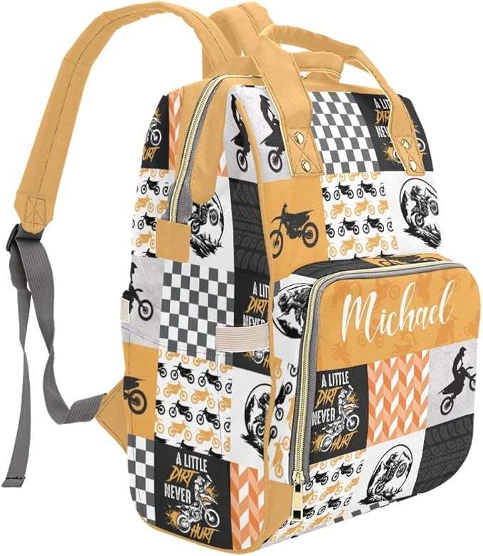 Custom Diaper Bag for Boys Personalized Name Diaper Bag Backpack with Changing Station Custom Motocross Baby Travel Bag Outdoor Nursing Diaper Mommy Backpack with Adjustable Shoulder Straps Nappy Bag