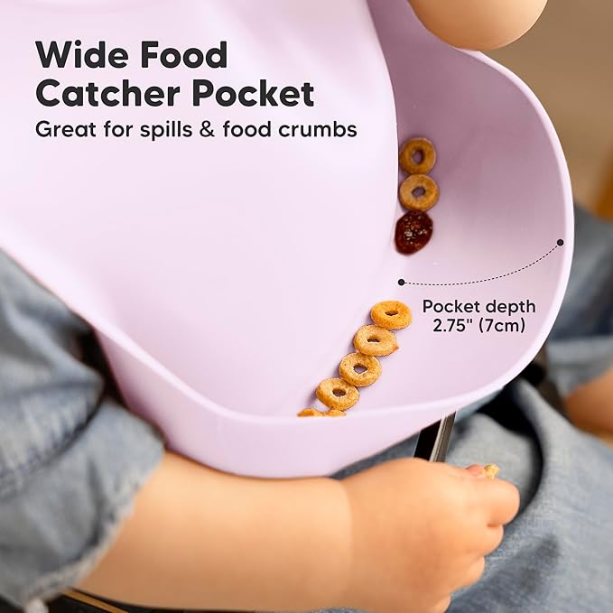 KeaBabies 2-Pack Silicone Bibs for Babies, Toddlers Girl, Boy ??Sturdy Food-Grade Baby Bibs for Eating, Large Food Catcher, Clean & Put On Easily, Waterproof Toddler Feeding Essentials (Amethyst)