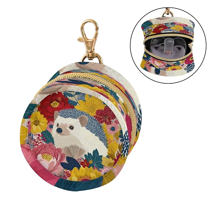 Pacifier Holder with Clip Pacifier Case for Diaper Bag Round Baby Pacifier Pouch Box Bag Portable Garden Flowers Hedgehogs Colorful