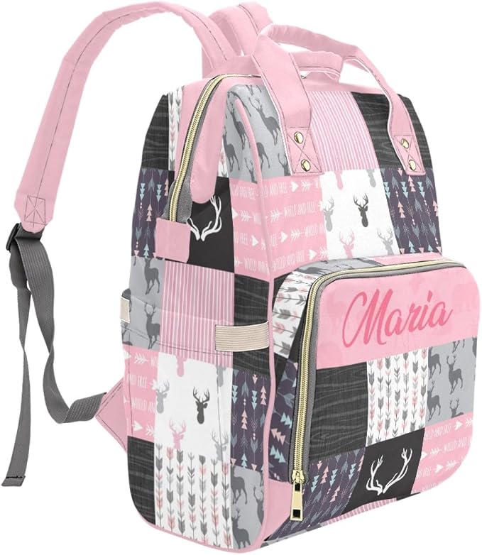 Woodland Deer Personalized Diaper Bag with Custom Name – Custom Baby Tote Backpack for Mom, Unique Gift for New Parents, Baby Shower Essentials