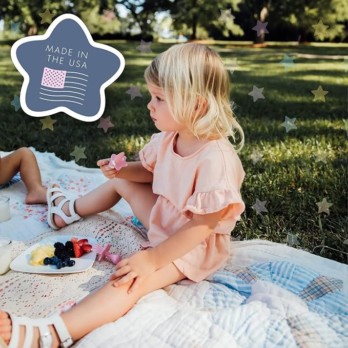 Elli&Nooli Silicone Fork & Spoon Set - 2-Piece Set, Pink - Self-Feeding Training & Toddler Utensils - Ergonomic Star-Shaped Barrier & Baby Feeding Essentials