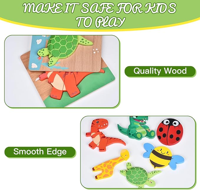 6 Pack Wooden Puzzles for Toddlers 1-3, Montessori Puzzles for 2-4 Year Old, Animal Shape Toddler Puzzles Montessori Toy Baby Learning Preschool Educational Toys Gift