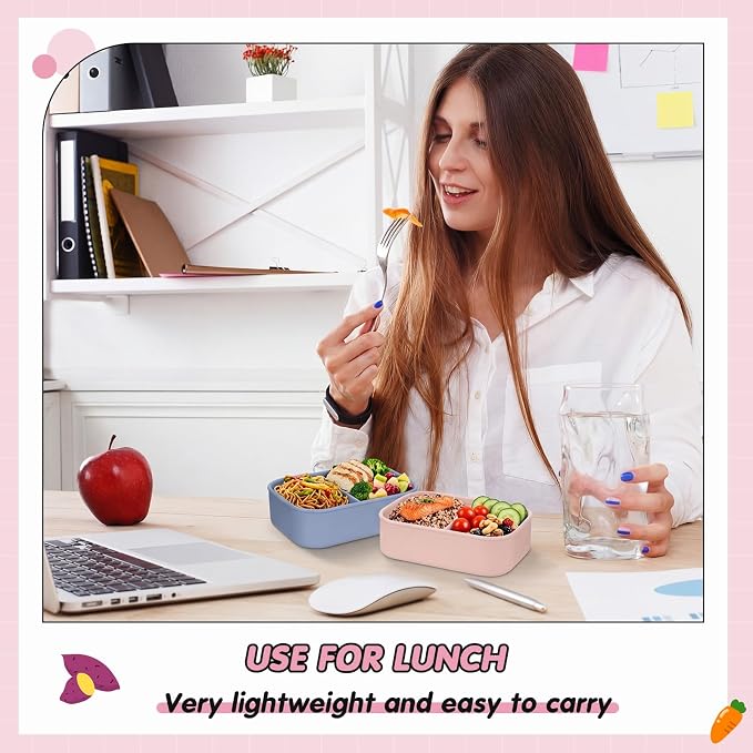 Layhit 6 Pcs Silicone Bento Box for Adults, 27 oz Bento Lunch Container Reusable Food Container for Women Men, Leak Proof Microwave Dishwasher Freezer Safe (3 Compartments,Morandi Colors)