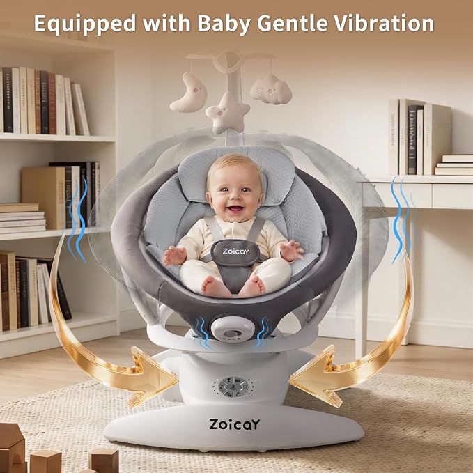 Baby Swing, 3-in-1 Baby Swings for Infants with Motion Detection & Vibration Comfort, 360° Rotating Electric Baby Swings with 5 Speeds & 3 Swing Modes, Infant Swing for Baby with 12 Preset Melodies