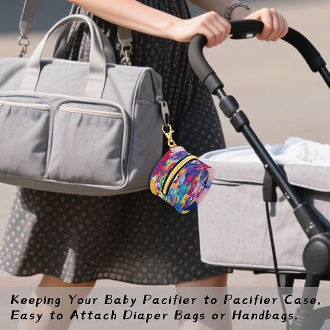 Pacifier Holder with Clip Pacifier Case for Diaper Bag Round Baby Pacifier Pouch Box Bag Portable Vibrant and Colorful Poodle