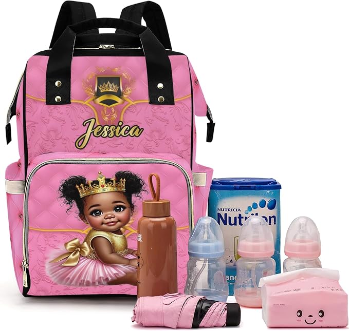Custom Diaper Bag with Name Personalized Multifunctional Mommy Backpack for Shoulders Outdoor Backpack for Newborn Baby Crown-Thermal Pockets Nursing Bags