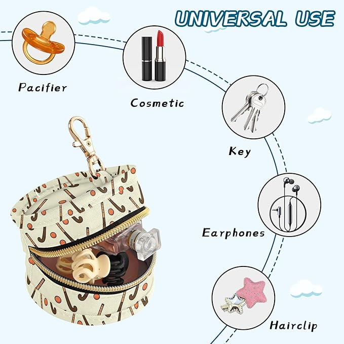 Cartoon Golf Ball Beige Print Pacifier Holder Case for Diaper Bag Portable Travel Pacifier Storage Case with Clip Pacifier Storage Container for Outdoor Purse Baby Girls Boys