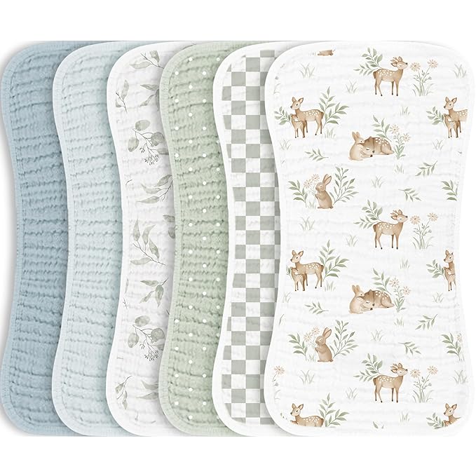 Konssy Muslin Baby Burp Cloths Sets for Unisex- 6 Pack Large 100% Cotton Burping Clothes for Newborn, Baby Girls and Boys
