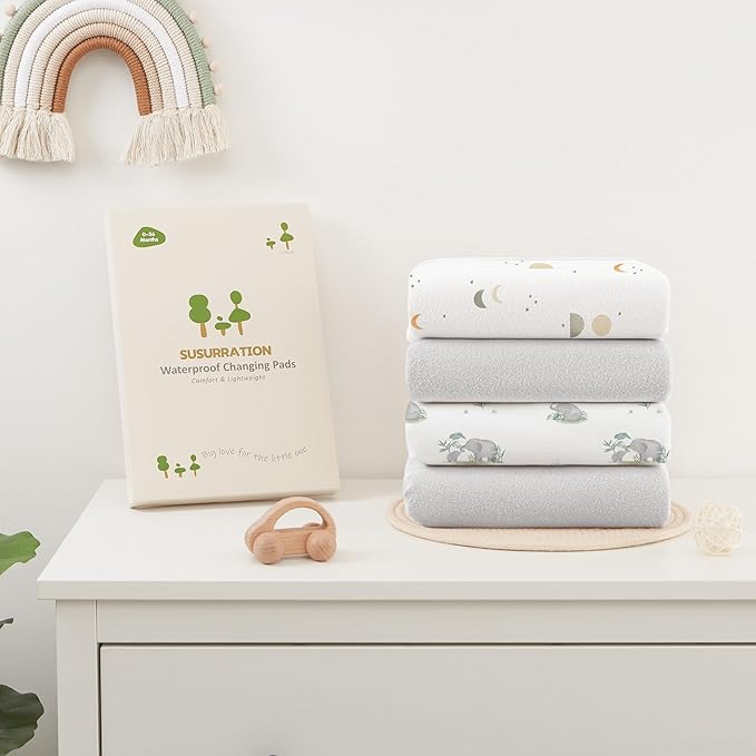 Diaper Changing Pad Travel Portable Changing Pad for Baby 2 Pack Absorbent Changing Pad for Diaper Bag, 35 * 29.5 inch Baby Changing Mat Newborn Baby Essentials - Gray&Elephant