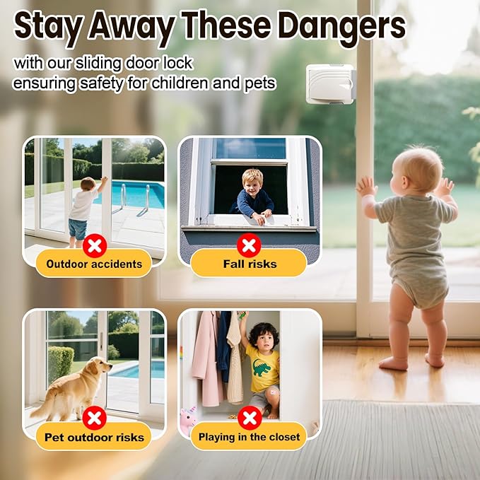STERGDE Sliding Door Lock 6 Pack, Prevent children from opening sliding doors, sliding door baby proof, Easy To Install, For Sliding Glass Doors, Sliding Windows, Sliding Closets, Etc（Grey）