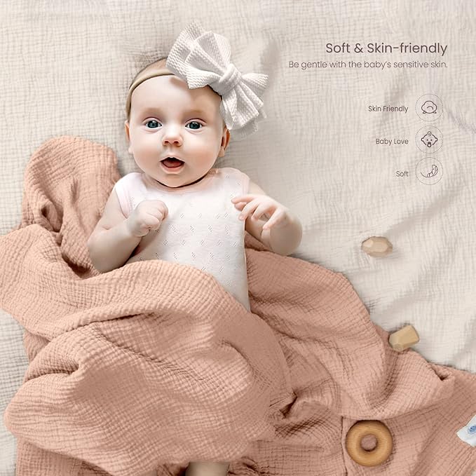 lulumoon Muslin Swaddle Blanket Baby - Cotton Swaddling Blanket Soft Baby Receiving Blankets Neutral 2Pack(Peach)