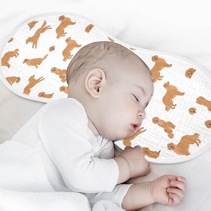 Muslin Burp Cloths for Baby Boys and Girls - 1-Pack Ultra Absorbent Golden Retriever Dogs Muslin Washcloths, Newborn Towel, Milk Spit Up Rags, Burp Cloth Bib for Unisex, 22 x 11 Inch