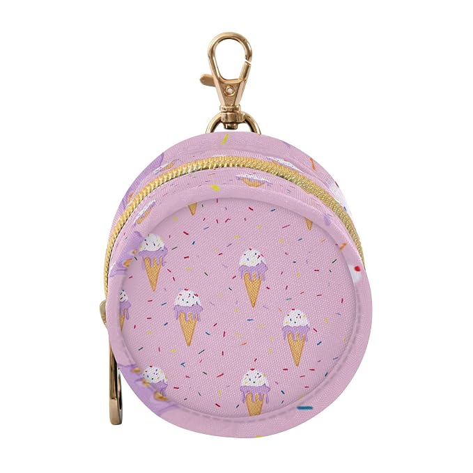 Pacifier Holder with Clip Pacifier Case for Diaper Bag Round Baby Pacifier Pouch Box Bag Portable Small Pink Ice Cream