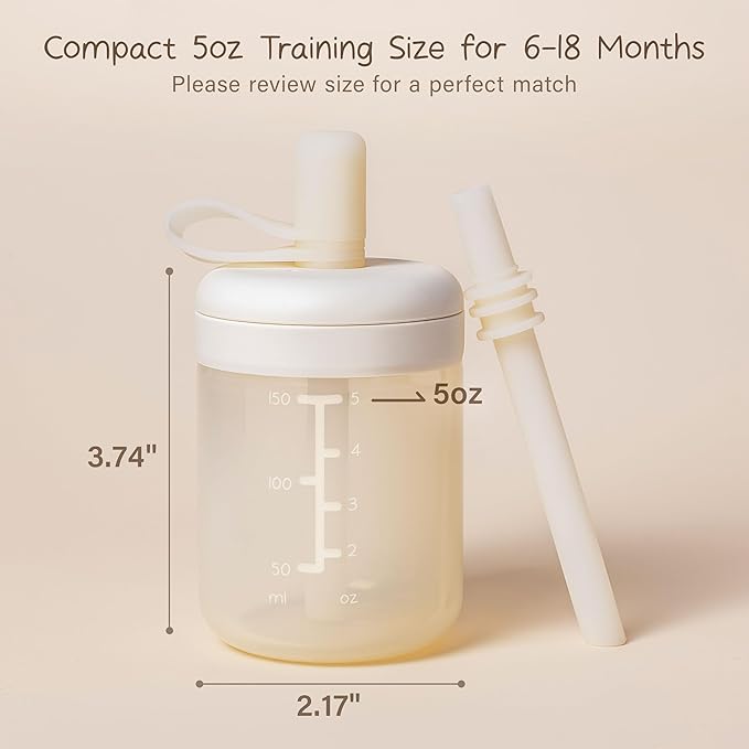 Moonkie Baby Straw cup | Silicone Toddler Sippy Cup Training Cup with Straw Lid | BPA-Free Drop-Proof Cup | Baby Led Weaning | 6 Months+, 5 oz, 2pack