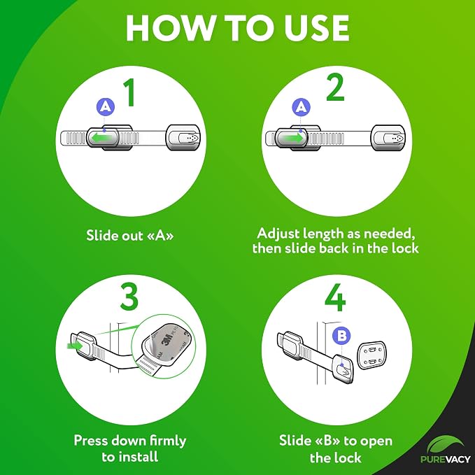 6 Pack Child Safety Strap Locks. Locks for Cabinets No Drilling. Sticky Child Safety Drawer Locks Baby Proofing. Refrigerator Strap Lock for Kitchen