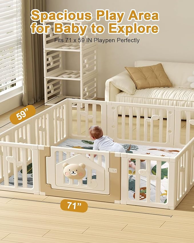 TINYHARBO Premium Foam Baby Play Mat 71x59 ??Removable & Machine Washable Cover, Extra Thick Padding Playpen Mat, Non-Slip Crawling Mat, Easy to Clean for Infants, Toddlers & Babies