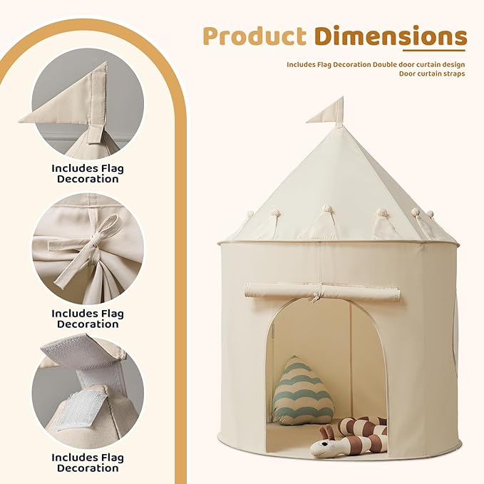 Golden Beige Kids Tent: Pop up Kids Play Tent Made by Peachskin Fabric - Toddler House for Indoor & Outdoor - Great Princess Castle for Baby