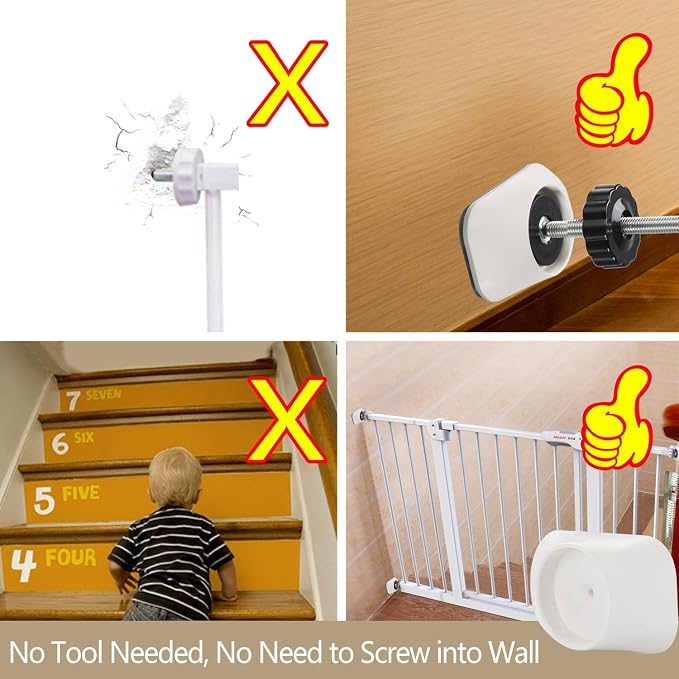 Vmaisi Baby Gate Wall Cup Protector Make Pressure Mounted Safety Gates More Stable - Wall Damage-Free - Fit for Doorway, Door Frame, Baseboard - Work on Dog & Pet Gates (White)