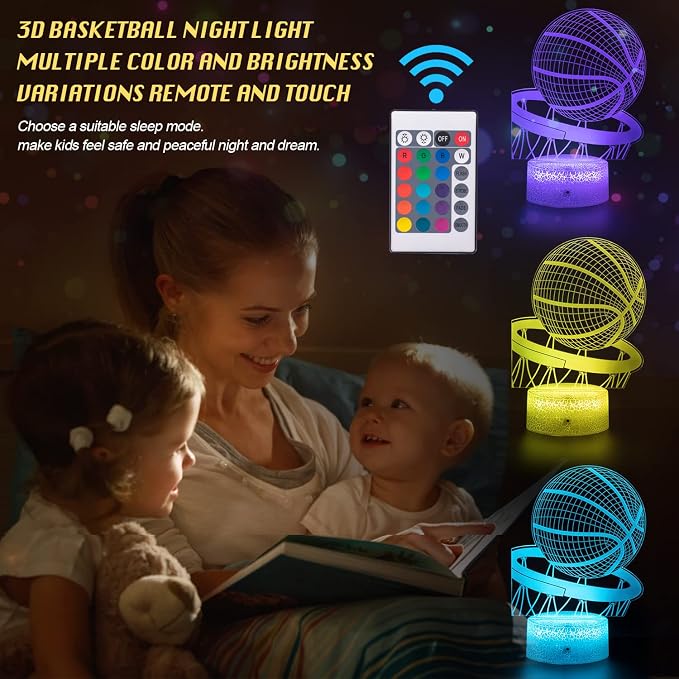 Basketball Night Light,3D Illusion Led Lamp, 16 Colors Dimmable with Remote Control Smart Touch, Best Christmas Birthday Gift for 3,4,5,6,7,8 Year Old Boy Girl Kids,Suitable for Basketball Fans