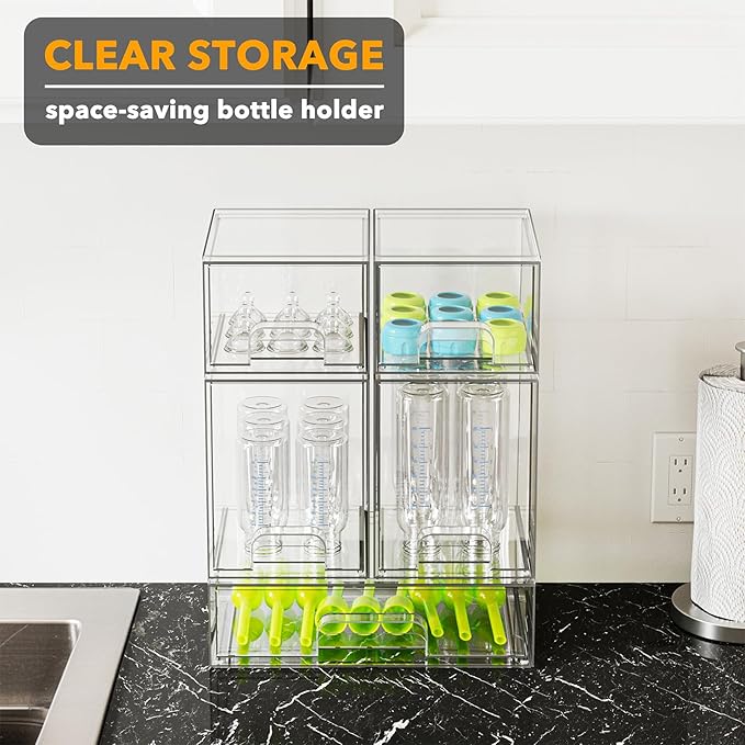 SpaceAid Bottle Storage Organizer Baby - Acrylic Bottles Station Organizer Container, Stackable Clear Drawers for Countertop, Vanity, Bathroom, Cabinet, Pantry Organization, 5 Pack, 2S2M1L, 15.4" H