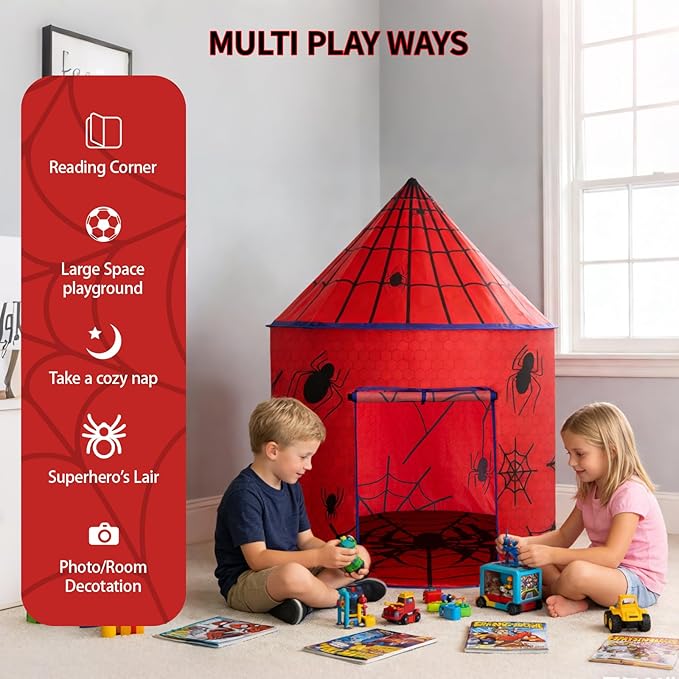 Kids Play Tent with Ventilation Window - Foldable Indoor Outdoor Playhouse, Pop Up Tent for Kids Ages 3-8, Great Gift Idea for Boys and Girls, Role Play Birthday, Reading Corner
