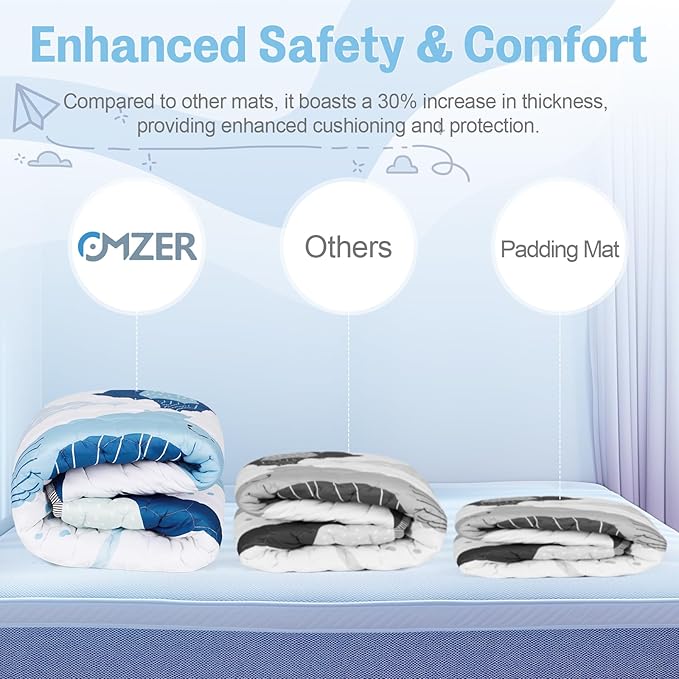 Omzer Baby Play Mat, 47x47 Inch Thick & Soft Playmat for Playpen, Non-Slip Floor Mat for Crawling Infants & Toddlers with Safety Silicone Backing, Machine Washable - Blue