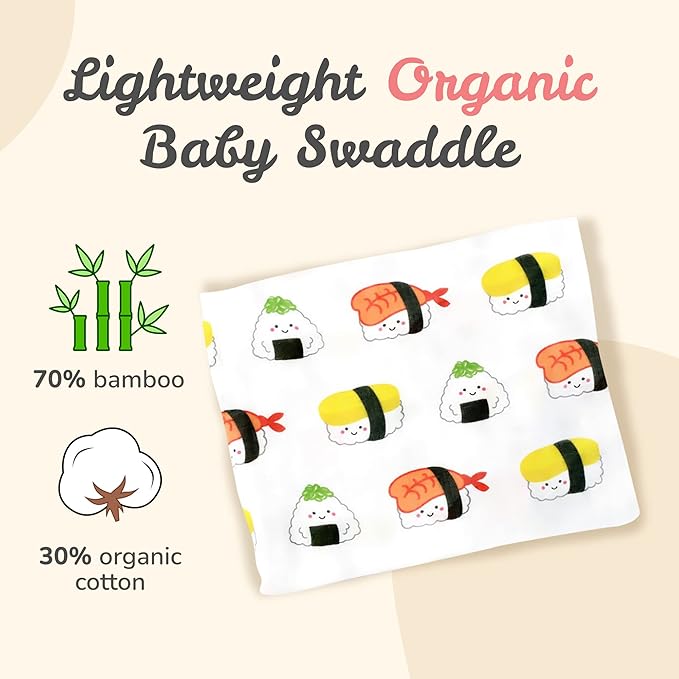 The Wee Bean Organic Cotton and Bamboo Rayon Muslin Swaddle Blankets, Set of X (Sushi)