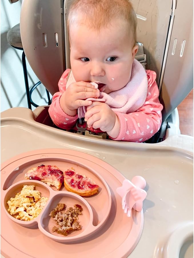 Elli&Nooli Silicone Fork & Spoon Set - 2-Piece Set, Pink - Self-Feeding Training & Toddler Utensils - Ergonomic Star-Shaped Barrier & Baby Feeding Essentials