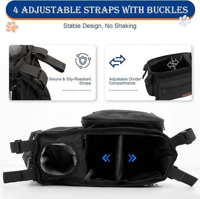 Dog Stroller Organizer Bag, Dog Mom Gifts for Women Pet Stroller Caddy, Stroller Accessories with Cup Holder, Poop Bag Dispenser, Pockets for Dog Essentials, Fits 14??9" Handles, Dog Mom Gift Ideas