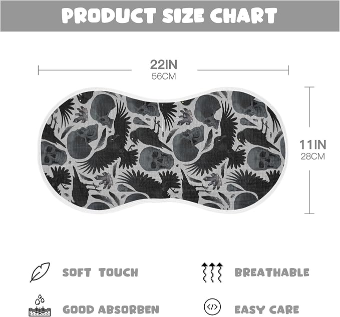 Muslin Baby Burp Cloths, Gothic Crows Skulls Muslin Washcloths Baby Bibs Rags Comfy Soft Absorbent in for Newborn Boys and Girls 4 Piece 22 x 11 Inch
