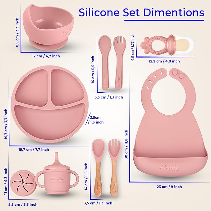 Silicone Baby Feeding Set, 10 Pcs Baby Led Weaning Supplies | BPA-Free Baby Dishes with Toddler Plates and Bowls Set, Silicone Bib, Suction Cup, Baby Spoons & Forks | Empower Independence ??Pink