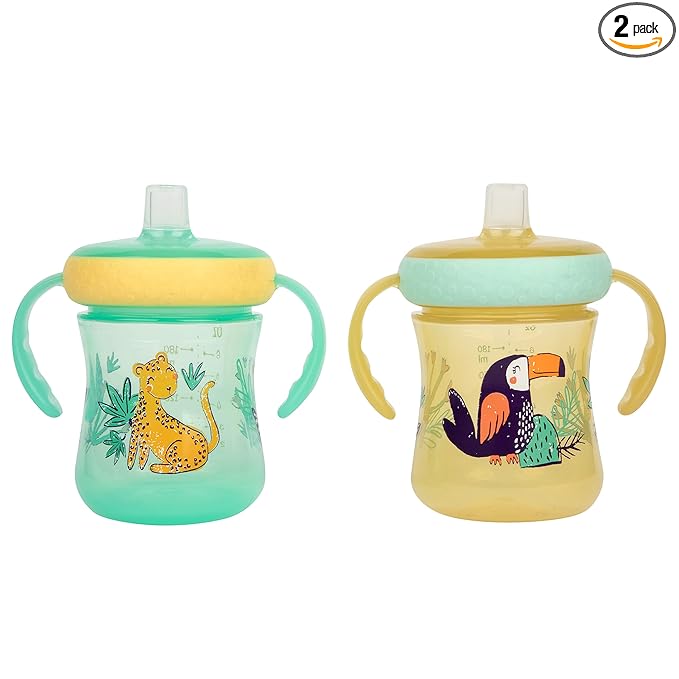 The First Years Soft Spout Trainer Toddler Cups - Leopard and Toucan -Jungle Themed Trainer Sippy Cups for Toddlers - 2 Count