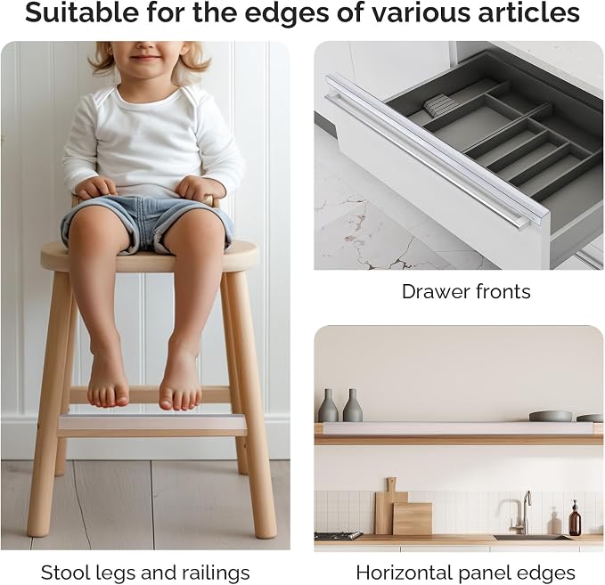 Snugly Fit 24" Length Cabinet Door Protector, Flexible Slip-On Plastic Edge Guard, Thin Transparent Edge Protectors to Prevent Wear, Chipping, Discoloration, Cabinet Bumpers, 3/4" Thick,10 PCS