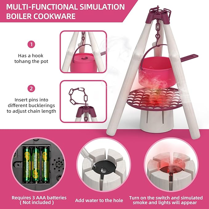 Kids Camping Set ??an Outdoor Campfire Toy Set Featuring a Tent, Oil lamp, Stove, and More,Gift Idea for Girls Age 3+ Year Old Birthday Christmas
