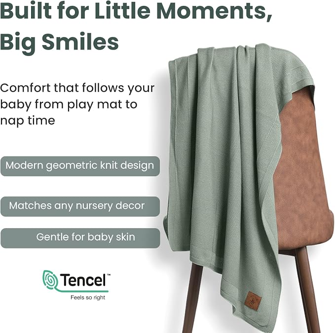 Hypoallergenic Baby Blanket - 30x40 Inches Green, Oeko-TEX® Certified, Thermal-Regulating, Soft Knit for Girls & Boys - Swaddle or Toddler Blanket, Dua