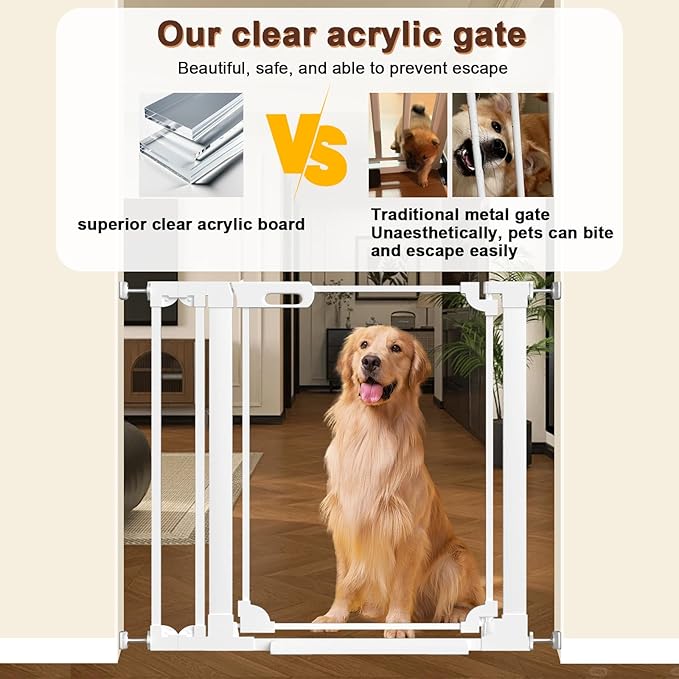 30.7" Tall Clear Acrylic Baby Gate 48.4"-57.0" Wide Pressure Mounted Clear Dog Gate Indoor - No Drill Auto Close, Walk Through Baby Gates for Stair & Doorways & Hallway