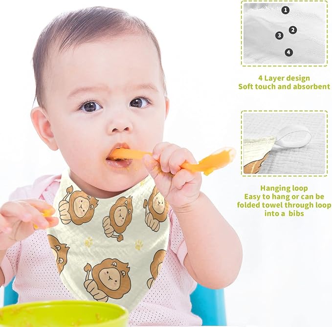 vvfelixl Baby Washcloths Cotton Cute Lion Baby Muslin Washcloths Soft Baby Face Towel for Newborn Infants Baby Wipes, 11.8 X 11.8 Inch, 3 Pack Yellow