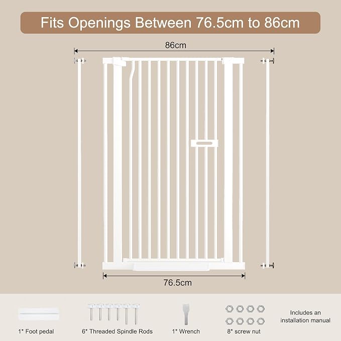 55.1" Extra Tall Dog Gate Indoor for Doorways, 30.1-33.8" Wide Cat Pet Gate for Stairs, 1.37" Gap No Drilling Auto Close High Pressure Mounted for Kitchen/Hallways, White
