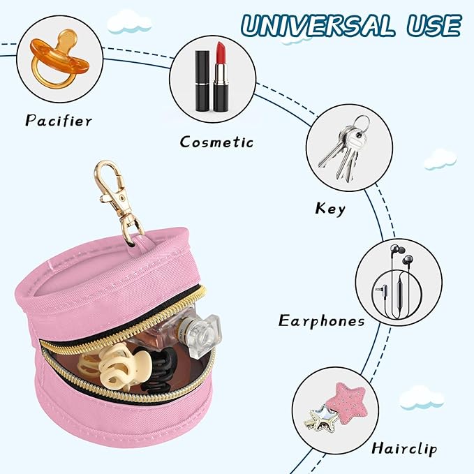 Custom Pink Pacifier Holder Case for Diaper Bag Personalized Portable Travel Pacifier Storage Case with Clip Newborn Baby Pouch for Baby Boys Girls Purse Outdoor