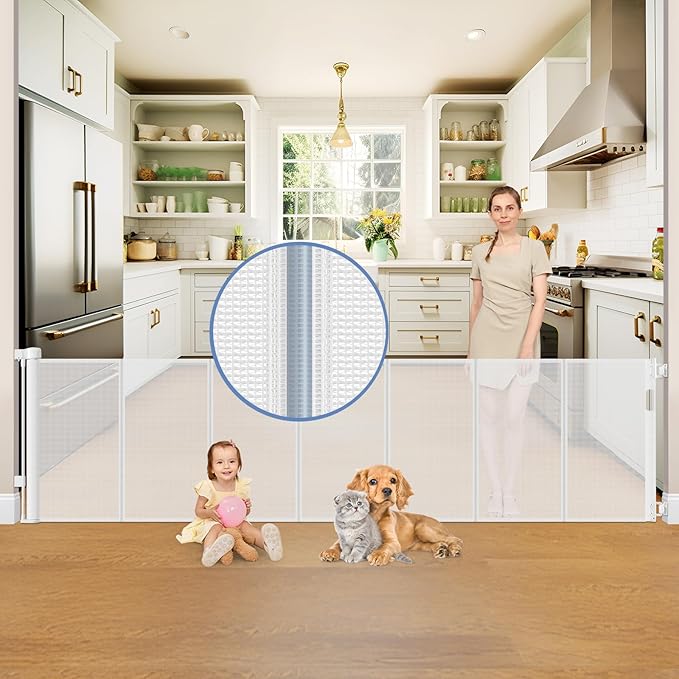 Reinforced 150 Inch Retractable Baby Gates for Doorways Extra Wide Baby Gates for Large Openings Child Gate for Wide Openings Extra Long Dog Gates for The House Extra Wide Retractable Pet Gate for Dog