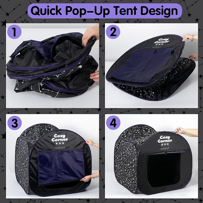 Sensory Tent for Kids Blackout Pop Up Play Tent for Relax & Claming Down, Clam Corner with Fiber Optic Lamp & Glow in The Dark Blanket for Children Ages 3 Years & up