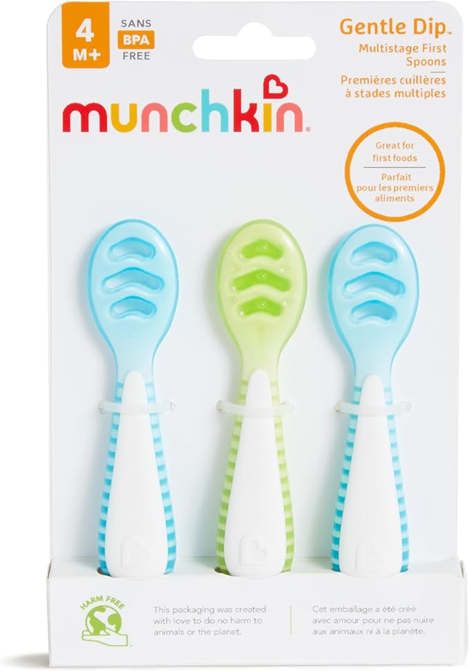 Munchkin® Gentle Dip??Baby Spoons for Self Feeding and Baby Led Weaning, 3 Pack, Blue/Green