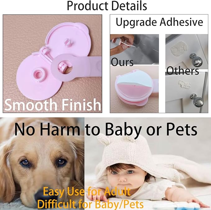 10-Pack Cabinet Locks Childproof Baby Proofing for Drawer Door Fridge Kitchen Ovens Cupboard Toilet Trash Freezer, Refrigerator Latches for Toddler Cat Dog Pet, Closet Kitchen Adhesive Strap