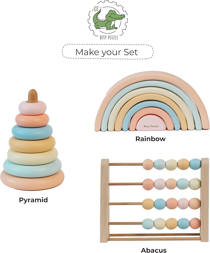 BUSY PUZZLE Wooden Ring Stacker, Baby Nursery Decor, Wooden Baby Toy, Montessori Toys, Pyramid Toy, Sensory Toy, Stacking Toys