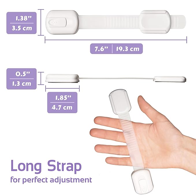 Baby Proofing Safety Cabinet Locks - Child Proof Latches for Dresser Drawer Cupboard Doors Closet Oven Refrigerator Fridge - Adjustable Childproof Straps by Oxlay - White - 6 Pcs